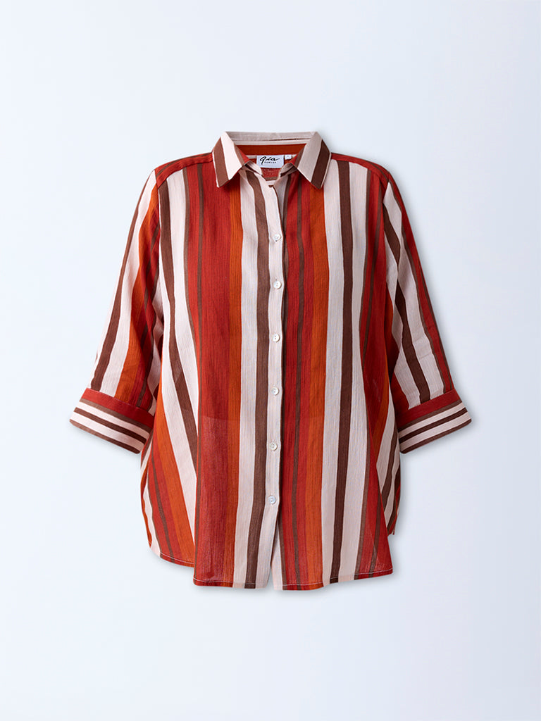 Gia Rust Striped Cotton Shirt