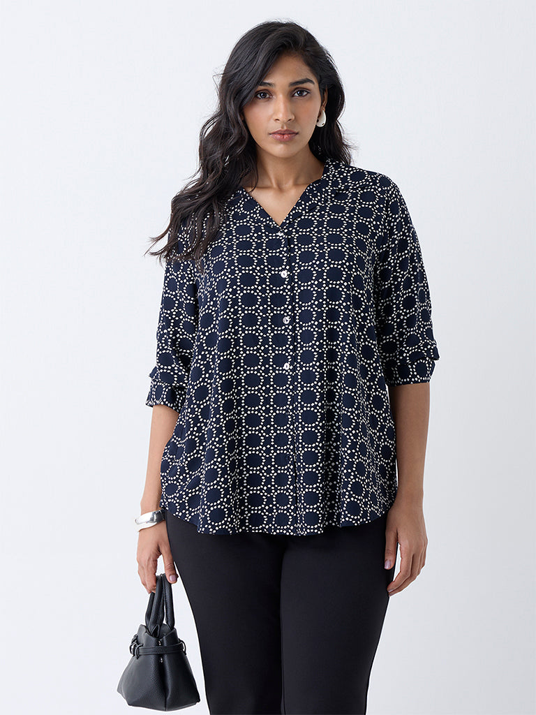 Gia Navy Printed Shirt