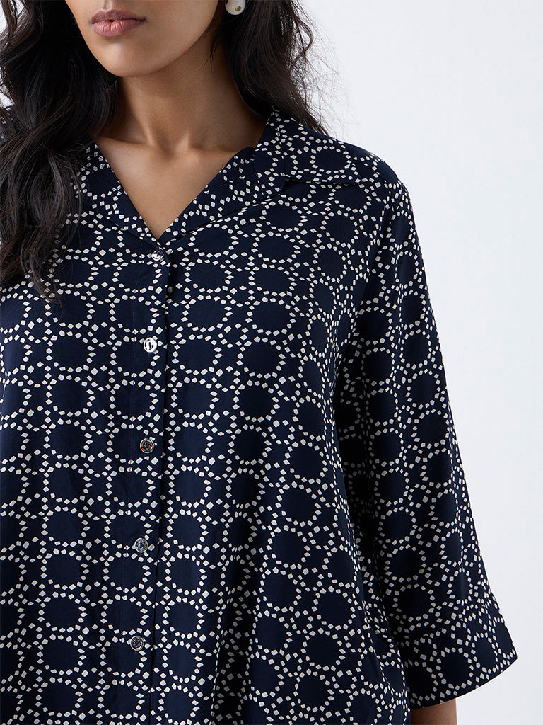 Gia Navy Printed Shirt