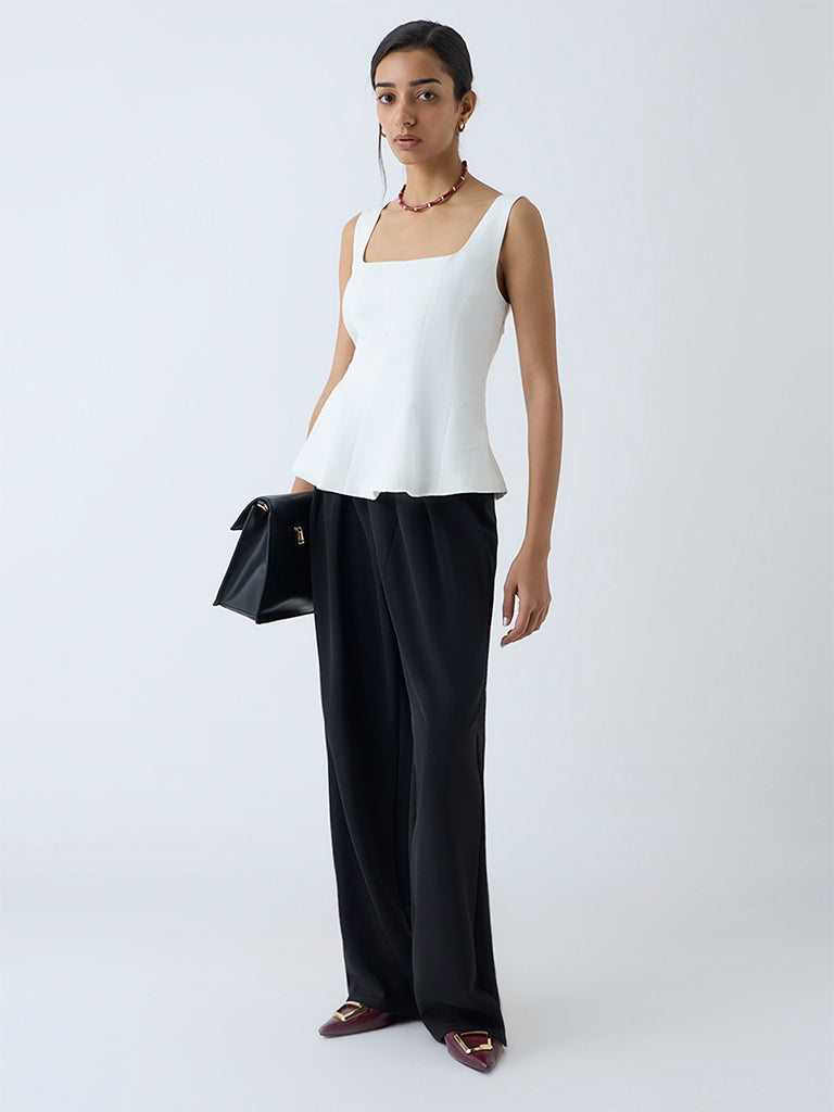 Wardrobe White Solid Peplum Top