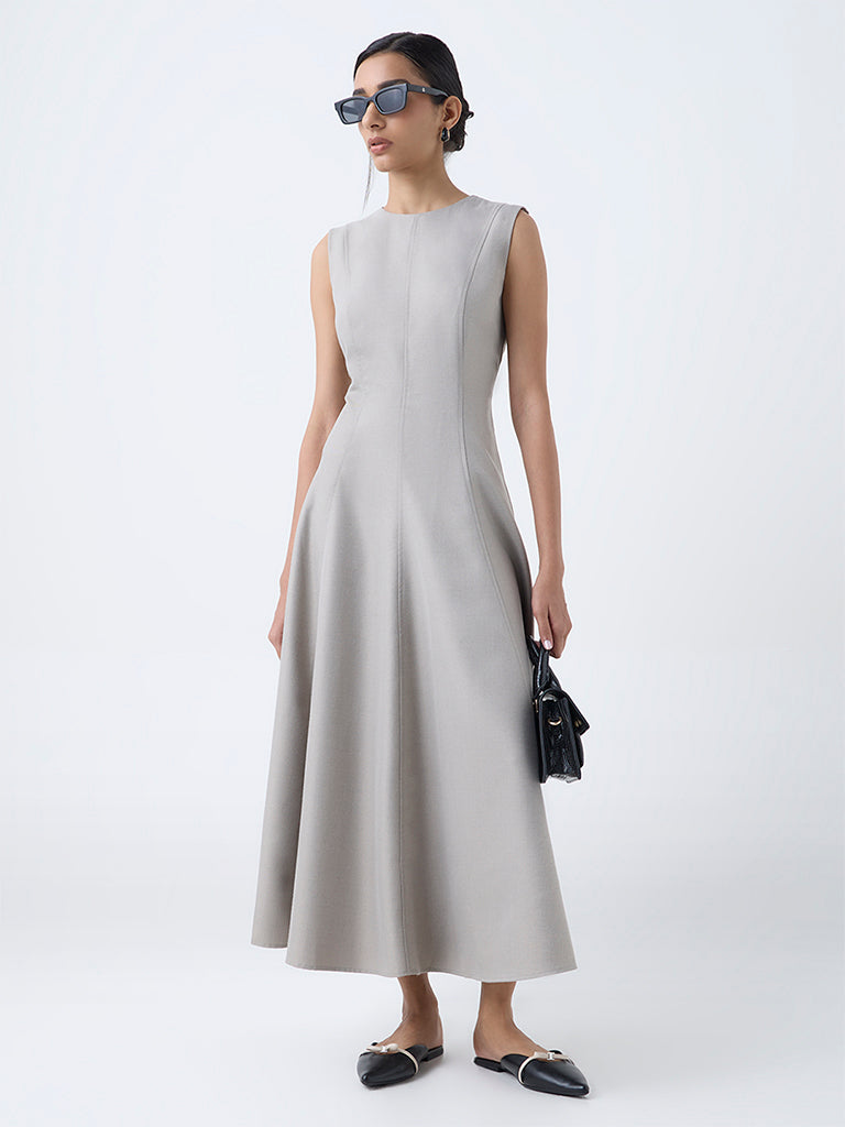 Wardrobe Grey Solid A-Line Dress