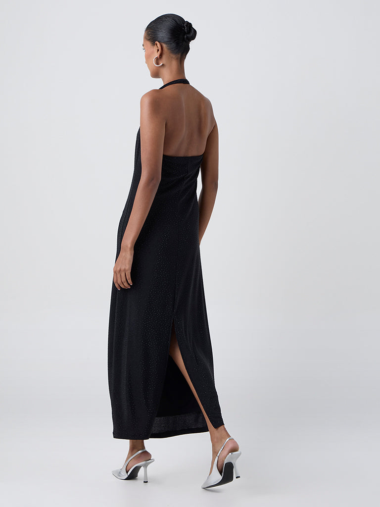 Wardrobe Black Embellished Cowl-Neck A-Line Dress