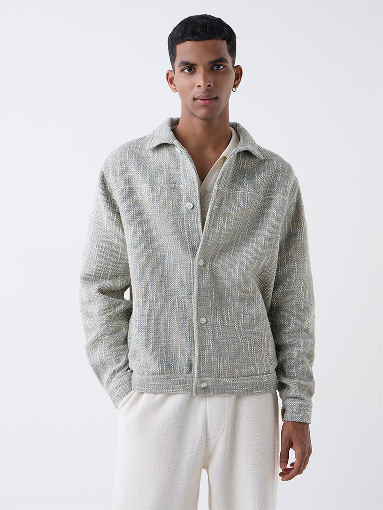 ETA Grey Woven-Textured Relaxed Fit Cotton Jacket