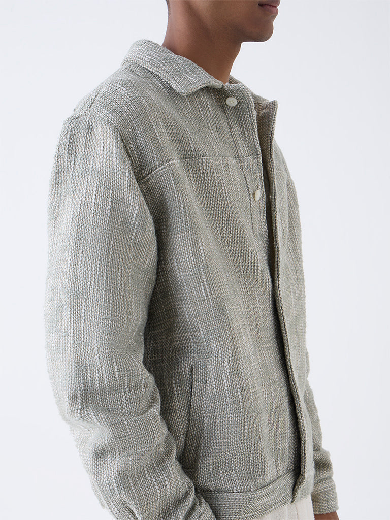 ETA Grey Woven-Textured Relaxed Fit Cotton Jacket