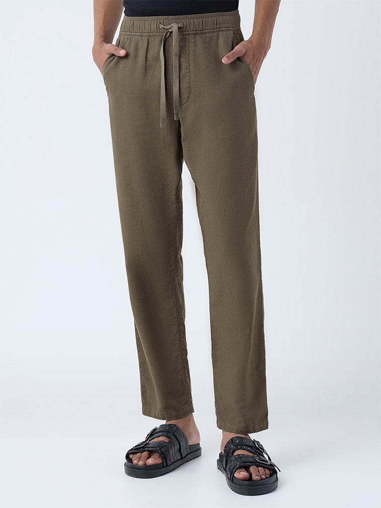 ETA Dark Taupe Solid Relaxed-Fit Mid-Rise Cotton Pants
