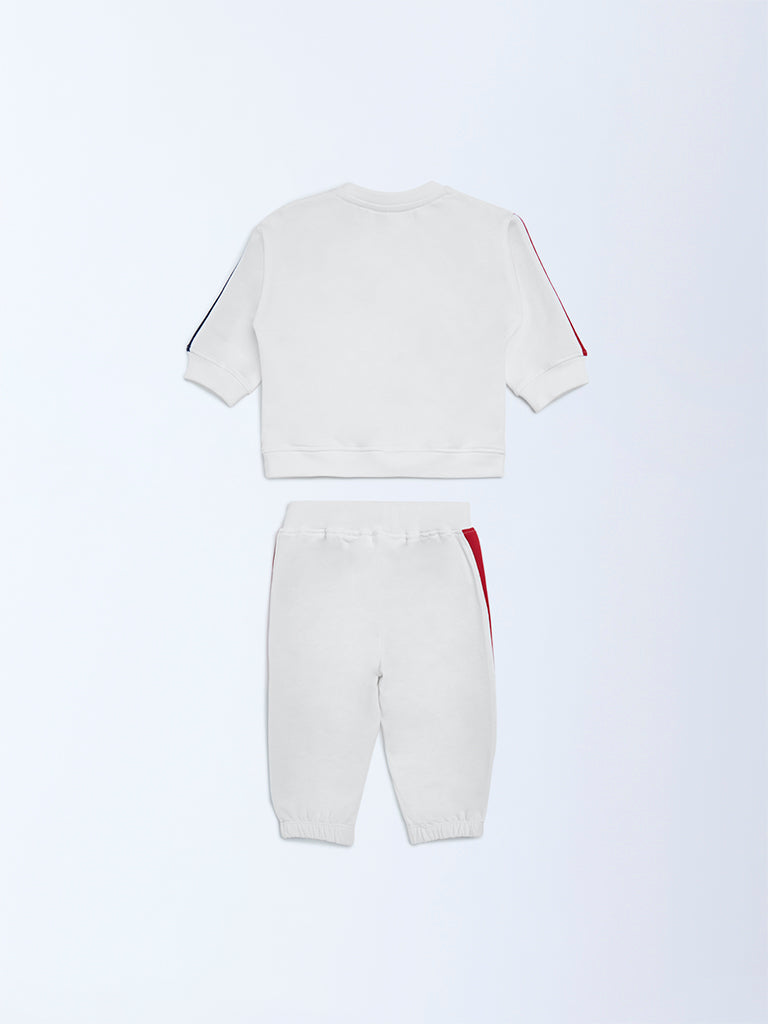 HOP Baby White Colour-Blocked Cotton Sweatshirt and Joggers Set