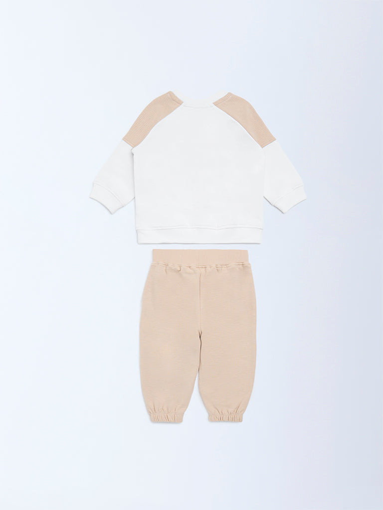 HOP Baby White Printed Cotton Sweatshirt and Pants Set