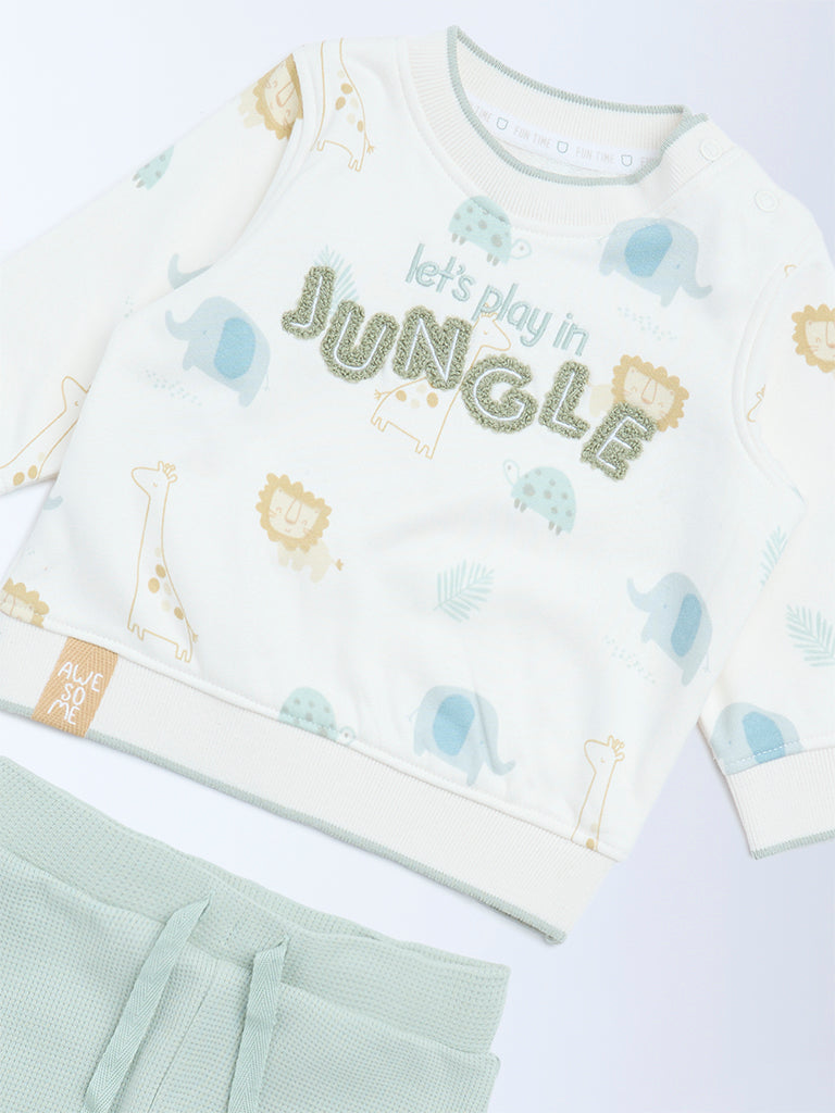 HOP Baby Off-White Cotton-Blend Sweatshirt and Joggers Set