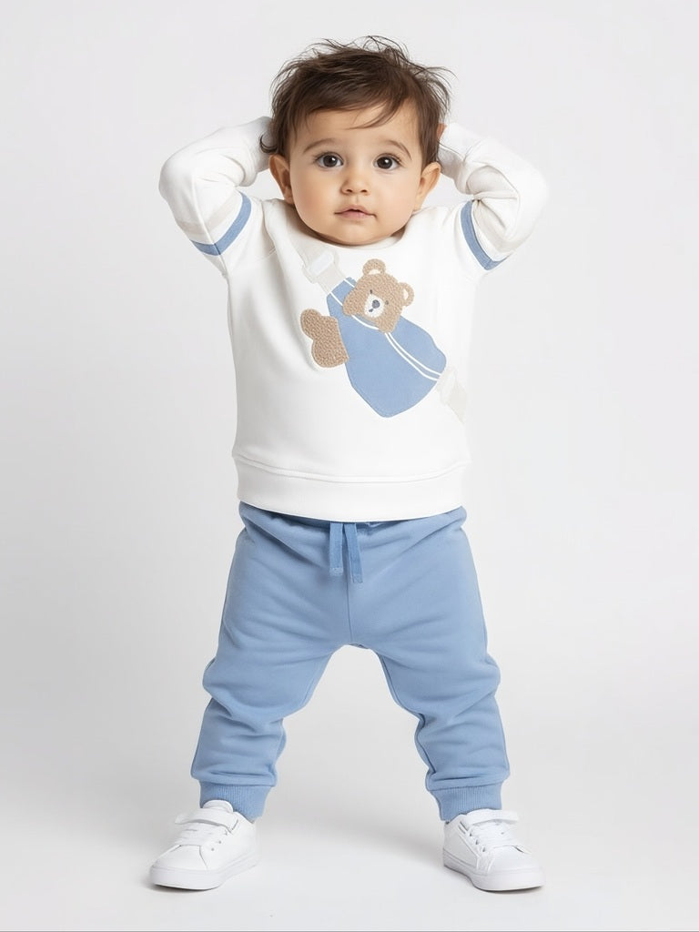 HOP Baby White Cotton-Blend Sweatshirt and Joggers Set