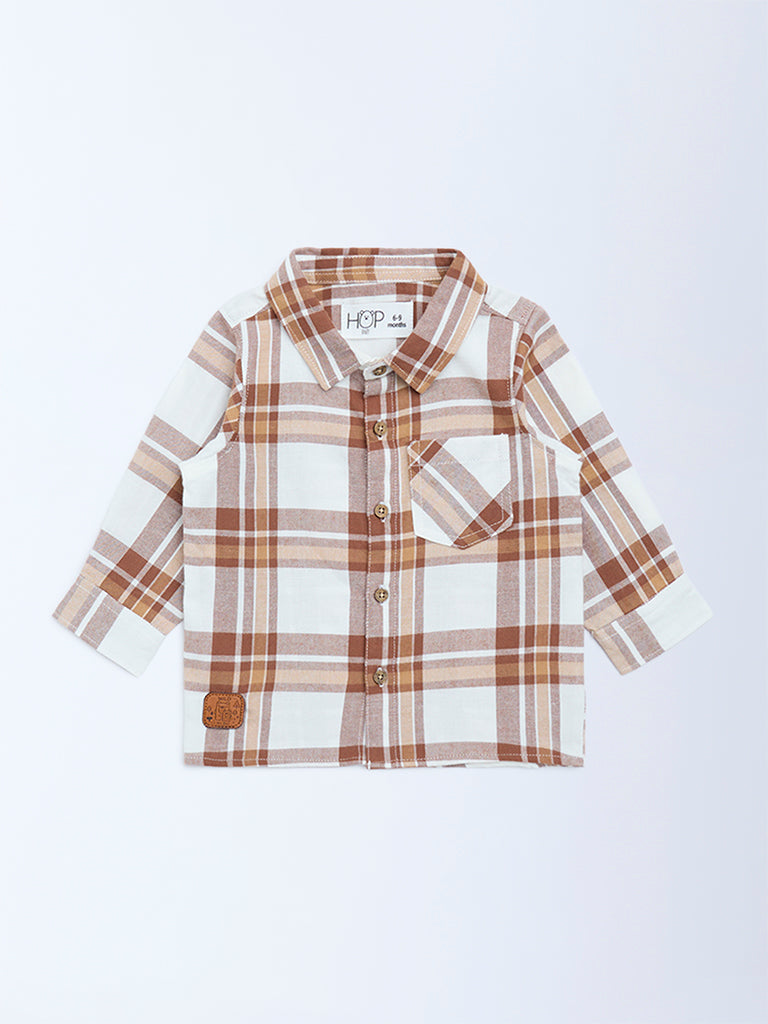 HOP Baby Boys Brown Checks Design Cotton Shirt