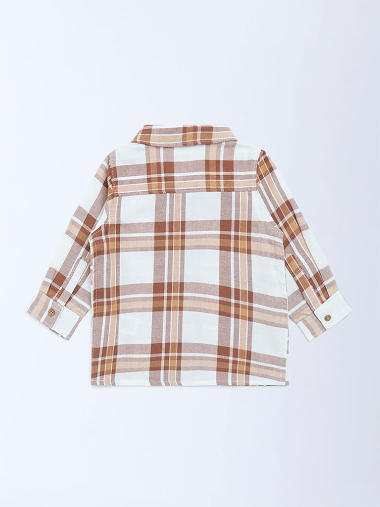HOP Baby Boys Brown Checks Design Cotton Shirt