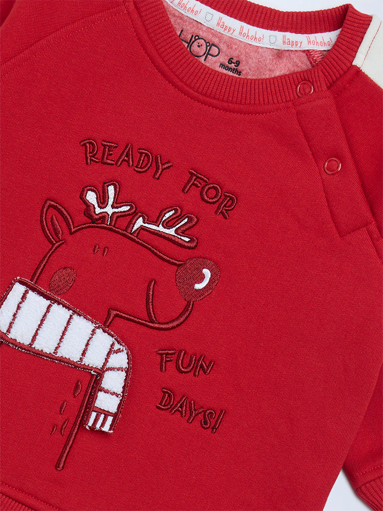 HOP Baby Boys Red Christmas-Themed Cotton-Blend Sweatshirt