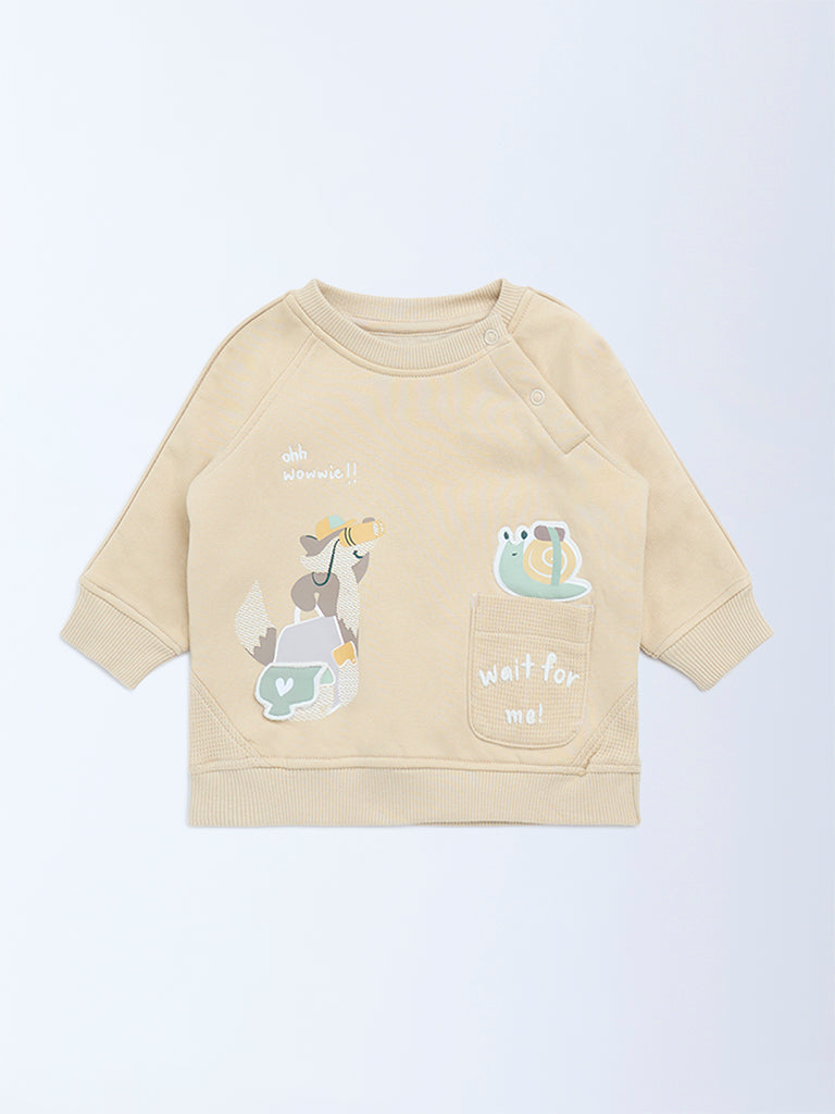 HOP Baby Boys Beige Embroidered Cotton-Blend Sweatshirt