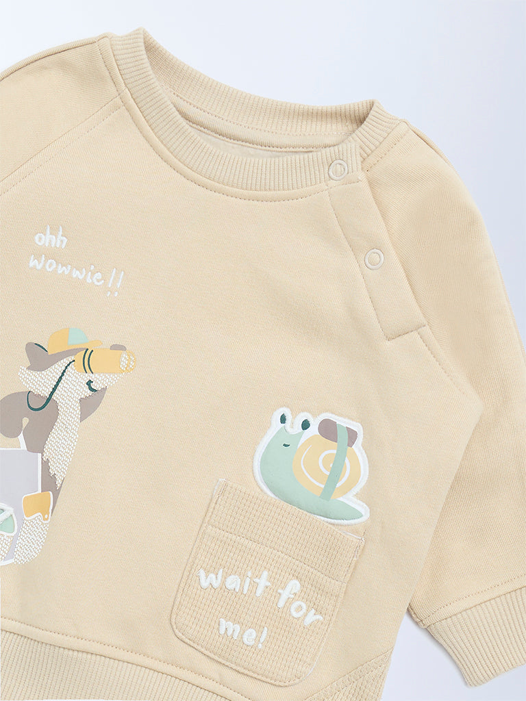 HOP Baby Boys Beige Embroidered Cotton-Blend Sweatshirt