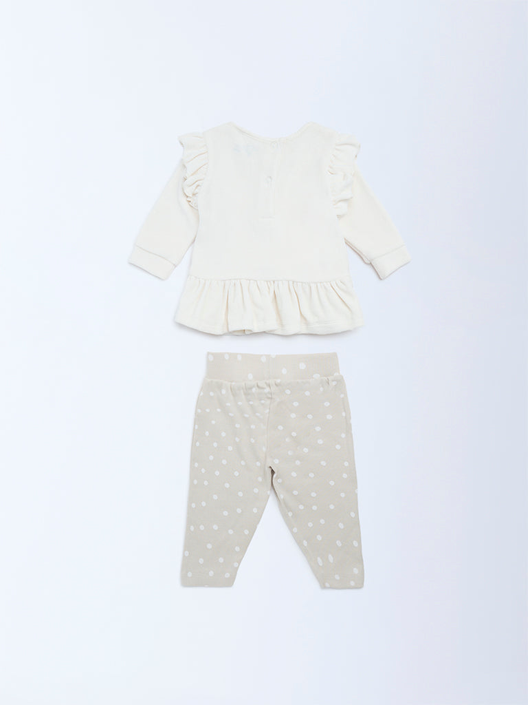 HOP Baby White Cotton-Blend A-Line Dress with Pants Set