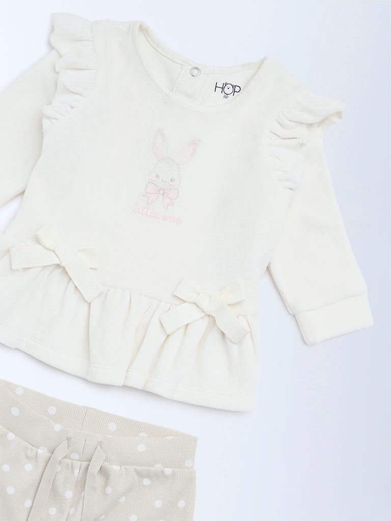 HOP Baby White Cotton-Blend A-Line Dress with Pants Set