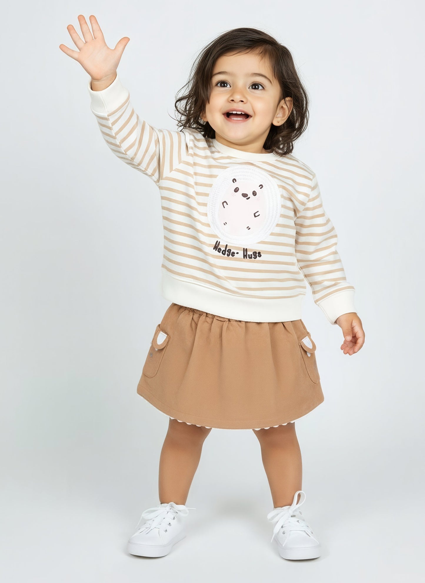 HOP Baby Beige Cotton-Blend Sweatshirt and Skirt Set