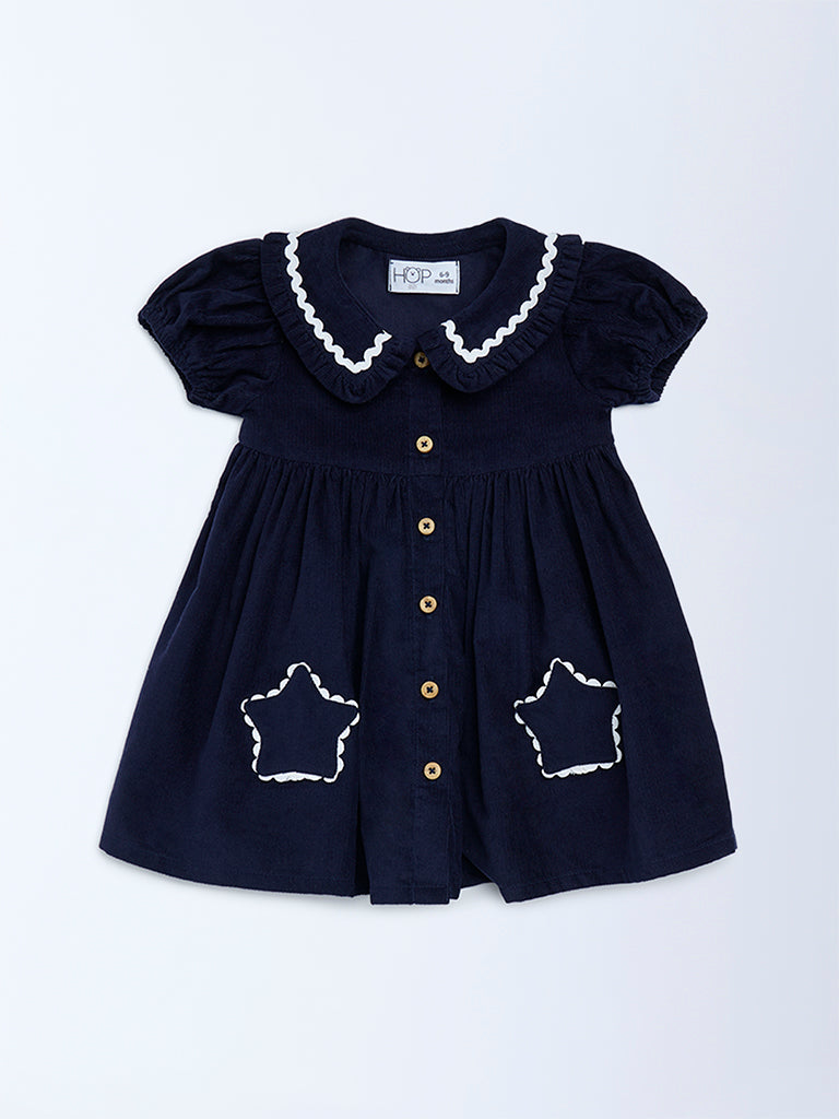 HOP Baby Girls Navy Fit-and-Flare Corduroy Dress