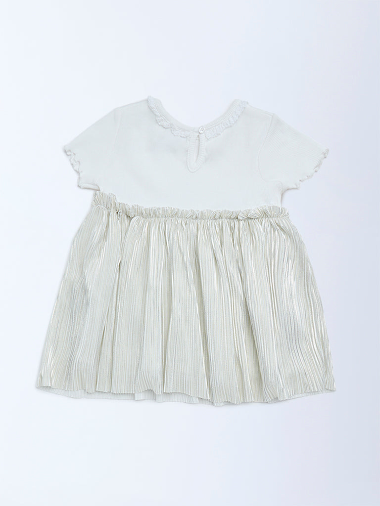 HOP Baby Girls Silver Fit-and-Flare Plisse Cotton-Blend Dress