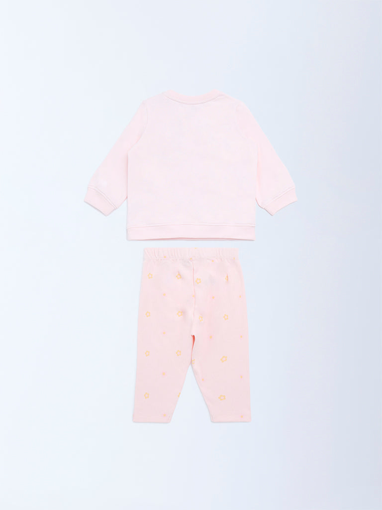 HOP Baby Pink Floral Cotton Sweatshirt and Pants Set