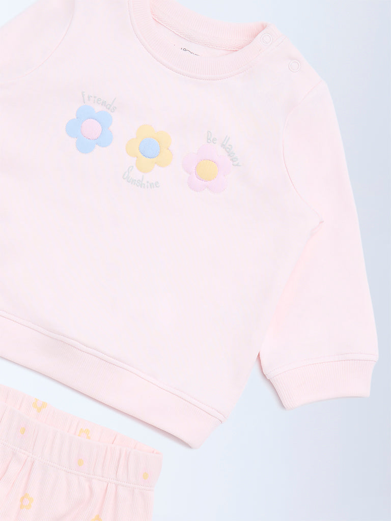 HOP Baby Pink Floral Cotton Sweatshirt and Pants Set