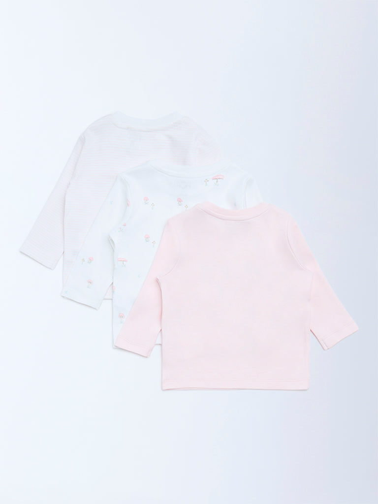 HOP Baby Girls Pink Printed Cotton T-Shirts - Pack of 3