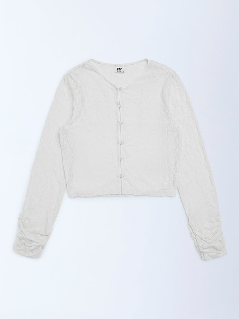 Girls Ivory Floral Lace Top