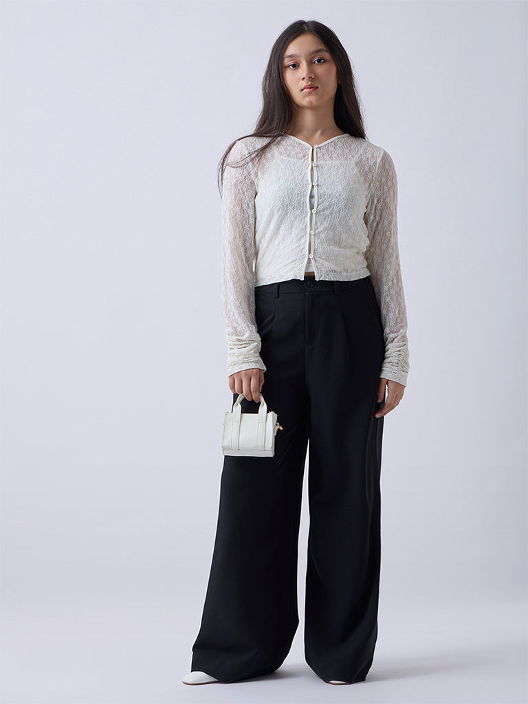 Girls Ivory Floral Lace Top