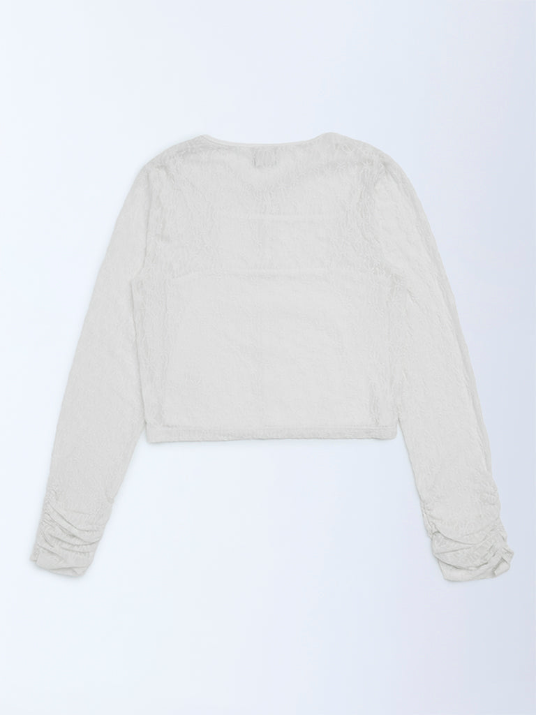 Girls Ivory Floral Lace Top