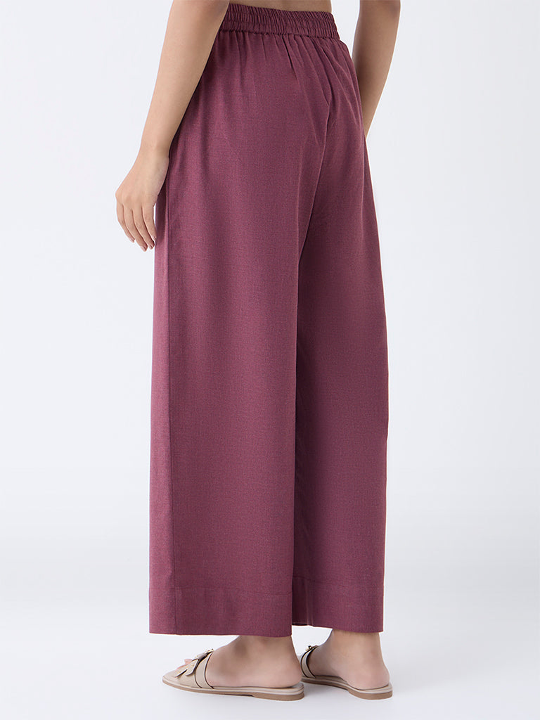 Utsa Wine Solid Cotton Palazzos