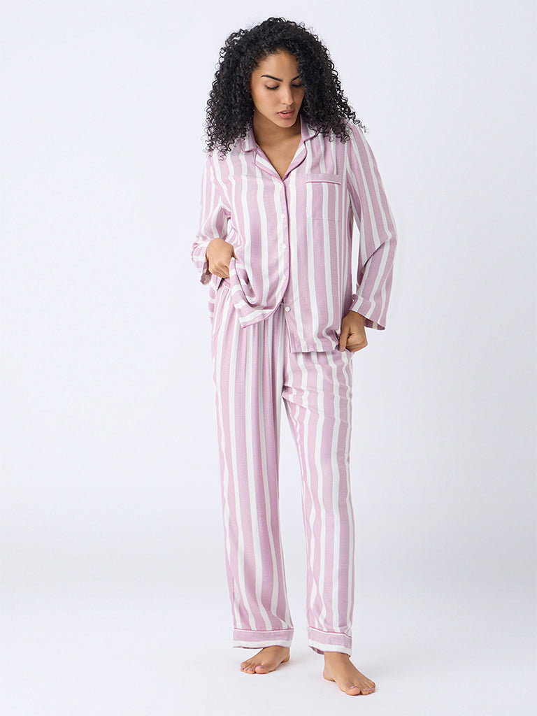 Wunderlove Mauve Striped Shirt and Pyjama Set