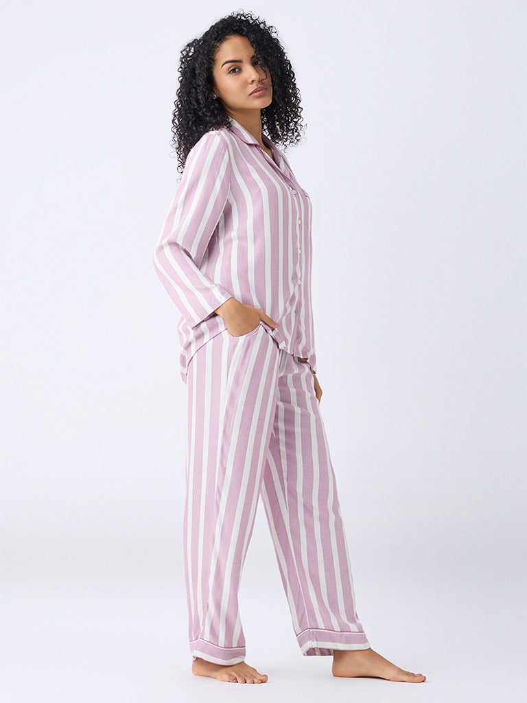 Wunderlove Mauve Striped Shirt and Pyjama Set