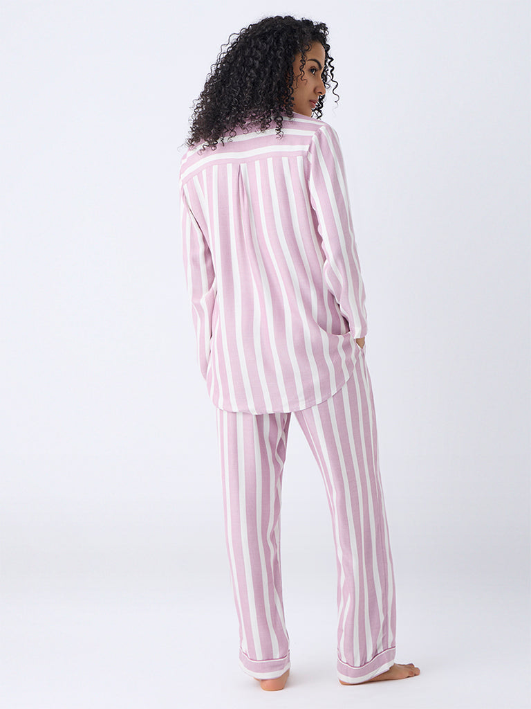 Wunderlove Mauve Striped Shirt and Pyjama Set