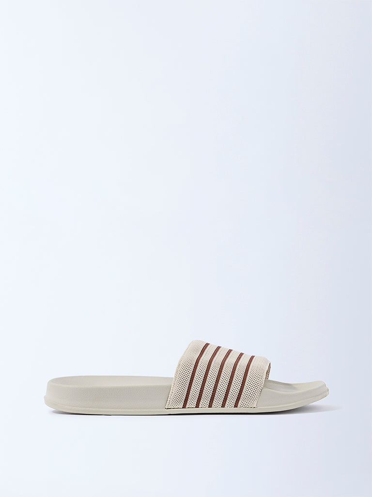 SOLEPLAY Ivory Stripe-Detailed Pool Slides