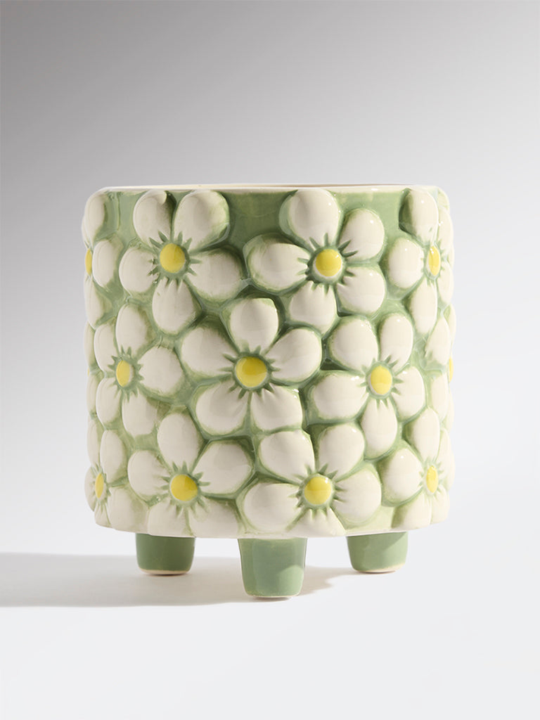 Westside Home White and Green Daisy Pot - Large