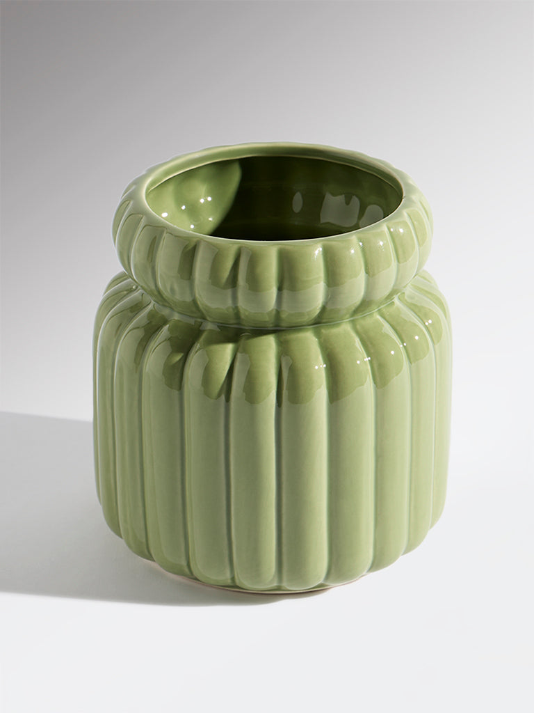Westside Home Green Ceramic Striped Vase