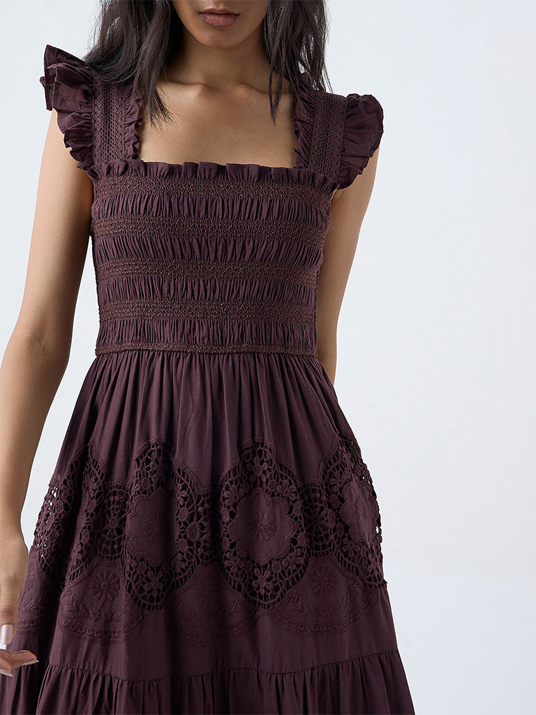 sachin and babi light blue dress CROCHET DETAIL KNIT DRESS - Chocolate