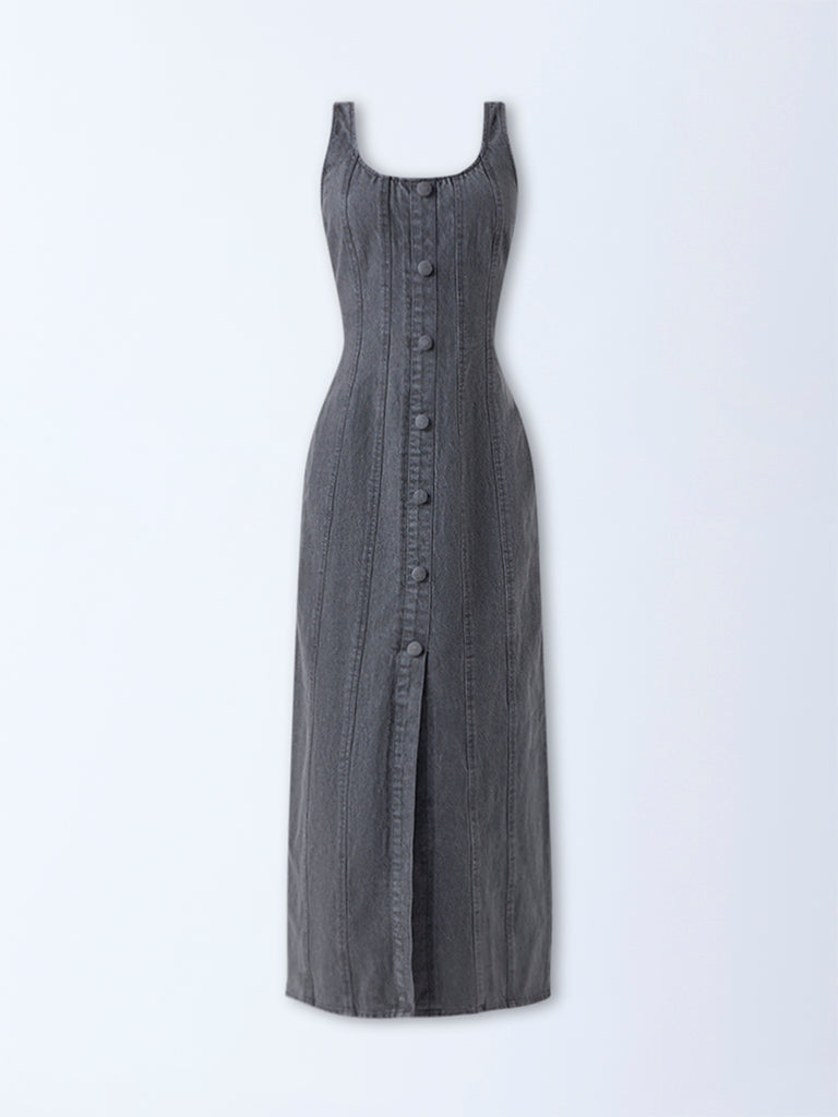 Buy LOV Grey Denim A-Line Dress from Westside