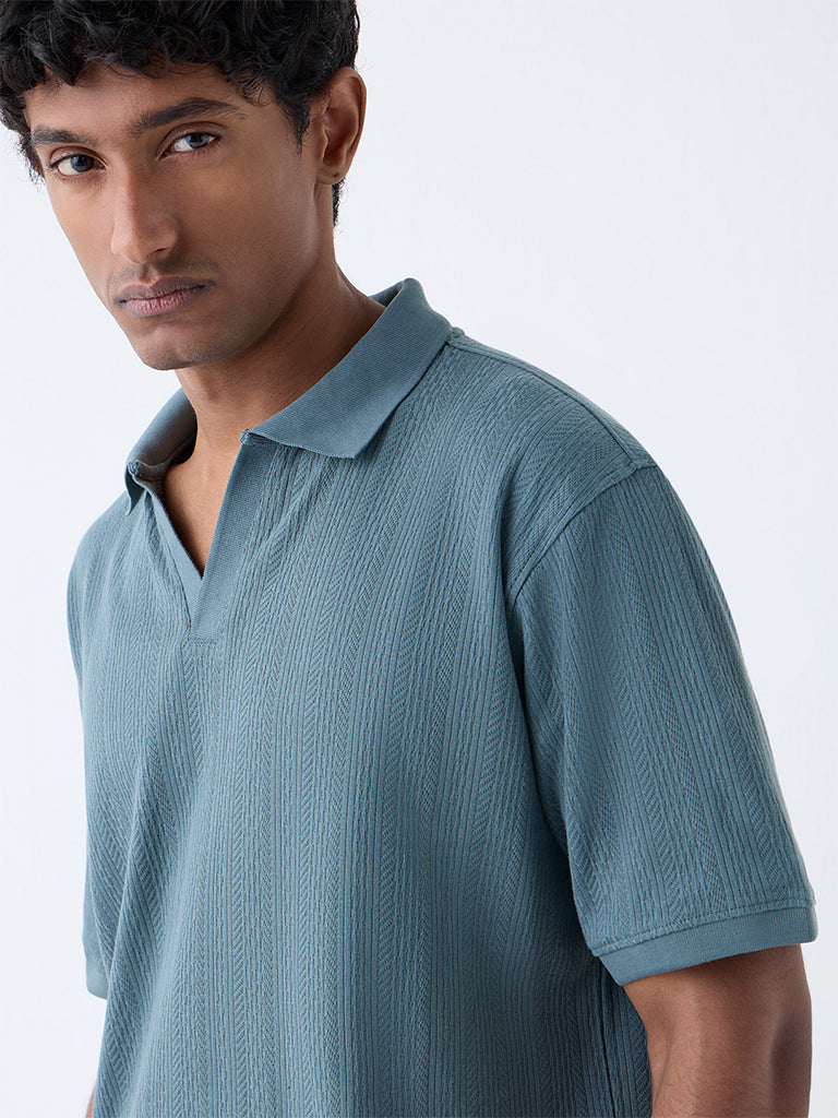 WES Casuals Sage Textured Relaxed-Fit Polo T-Shirt
