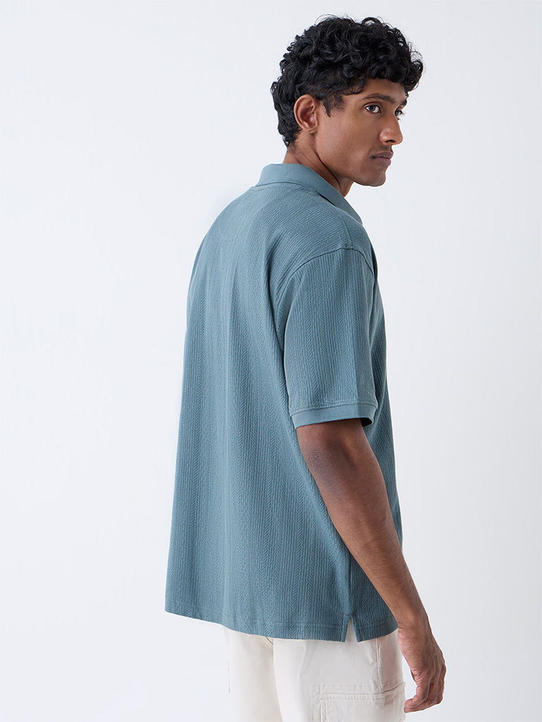 WES Casuals Sage Textured Relaxed-Fit Polo T-Shirt