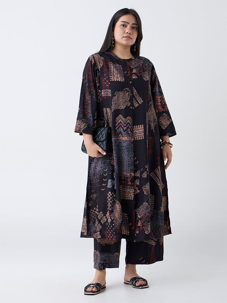 Diza Black Printed Ethnic Pants