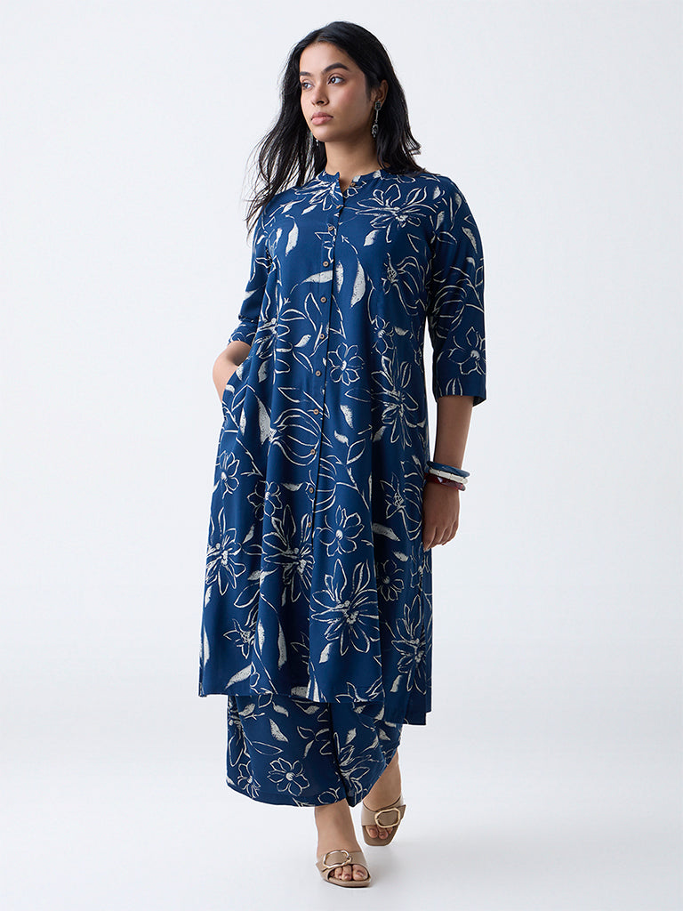 Diza Indigo Floral Design Palazzos