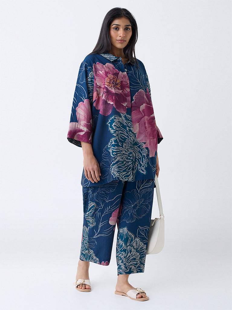 Diza Indigo Floral Printed Pants
