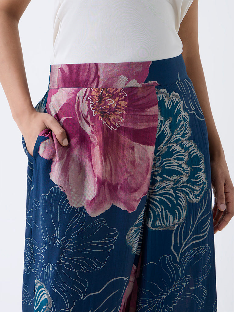 Diza Indigo Floral Printed Pants