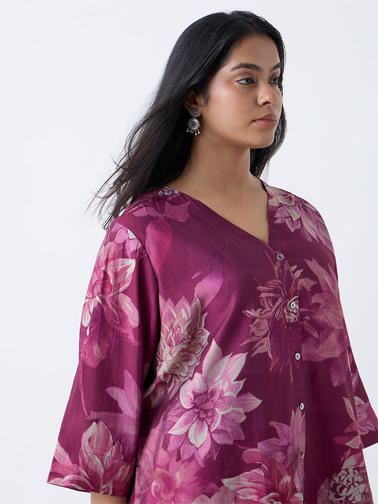 Diza Plum Floral Design Tunic