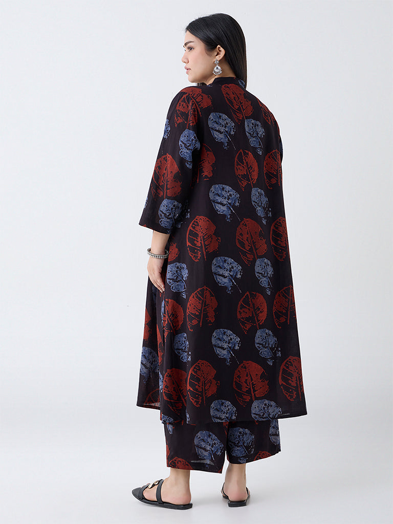 Diza Black Leaf Design A-Line Kurta