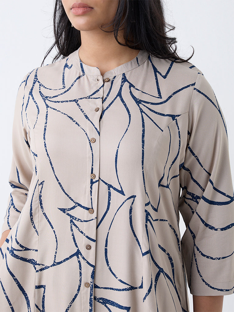 Diza Beige Printed A-Line Kurta
