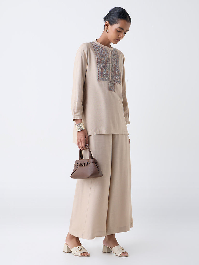Zuba Beige Embroidered Tunic