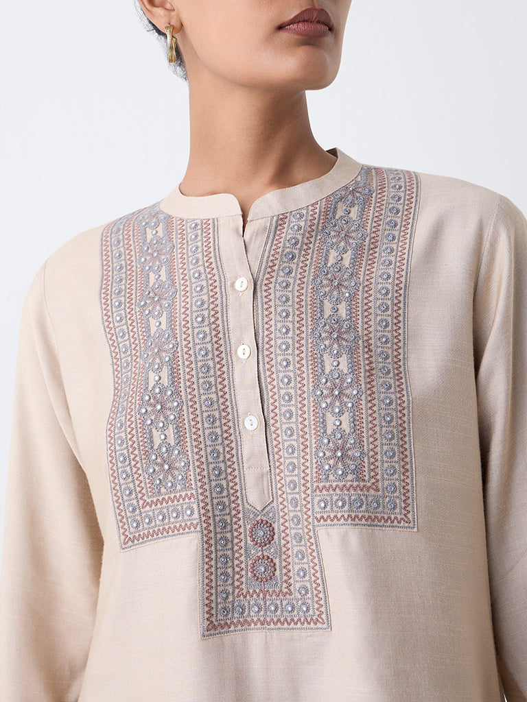 Zuba Beige Embroidered Tunic