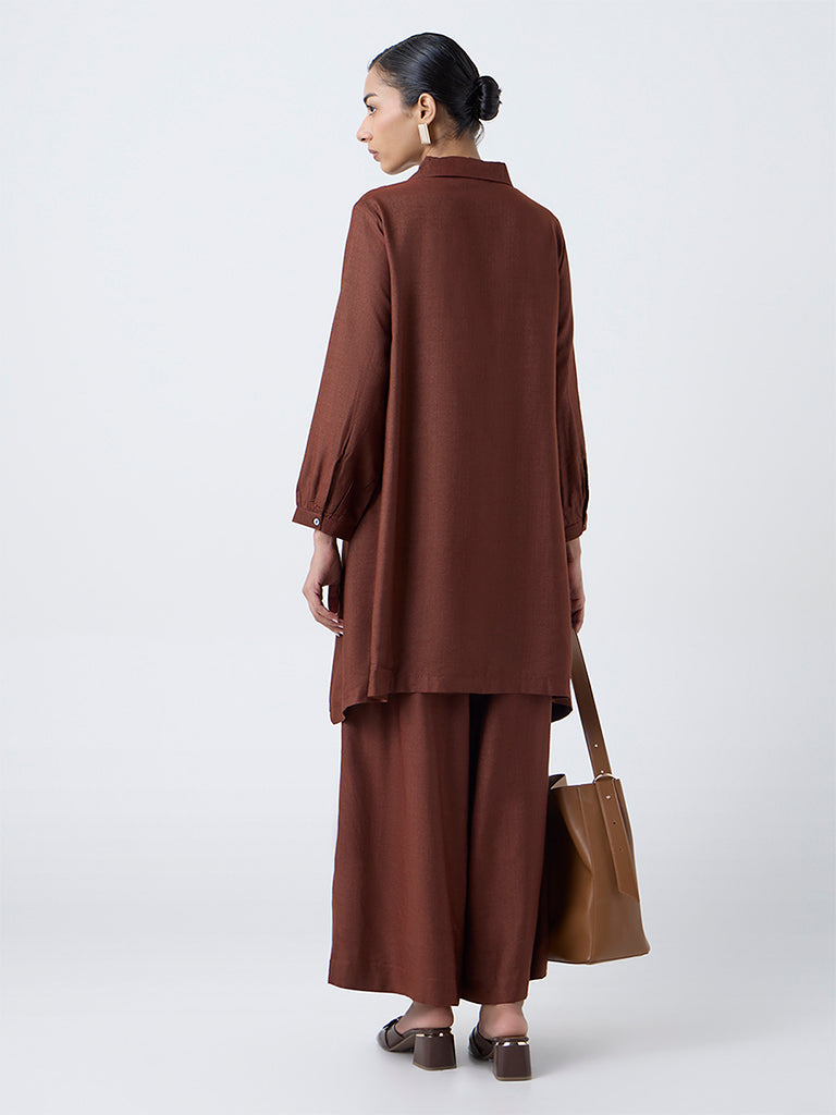 Zuba Brown Embroidered A-Line Kurta